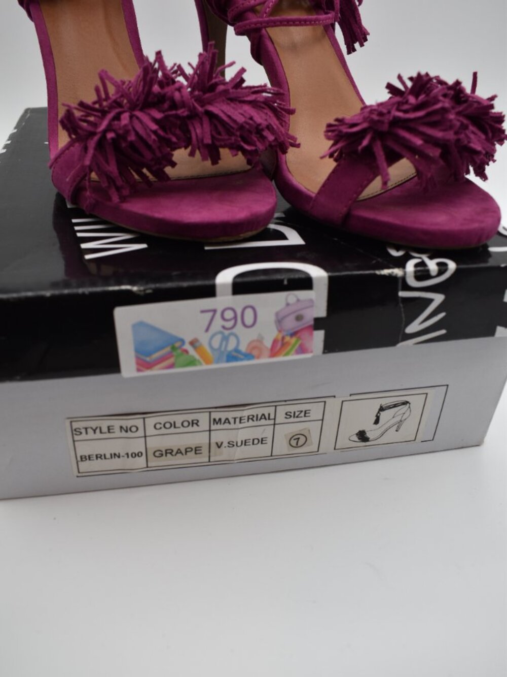 Size 7 Wild Diva Lounge Berlin-100 Heels Grape Purple Fringe Lace Up Stiletto - Picture 6 of 7